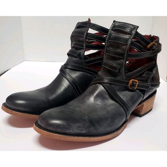 Freebird Boots Booties by Steven 10 Style Stair Black Distressed Leather 98885 - Picture 3 of 15